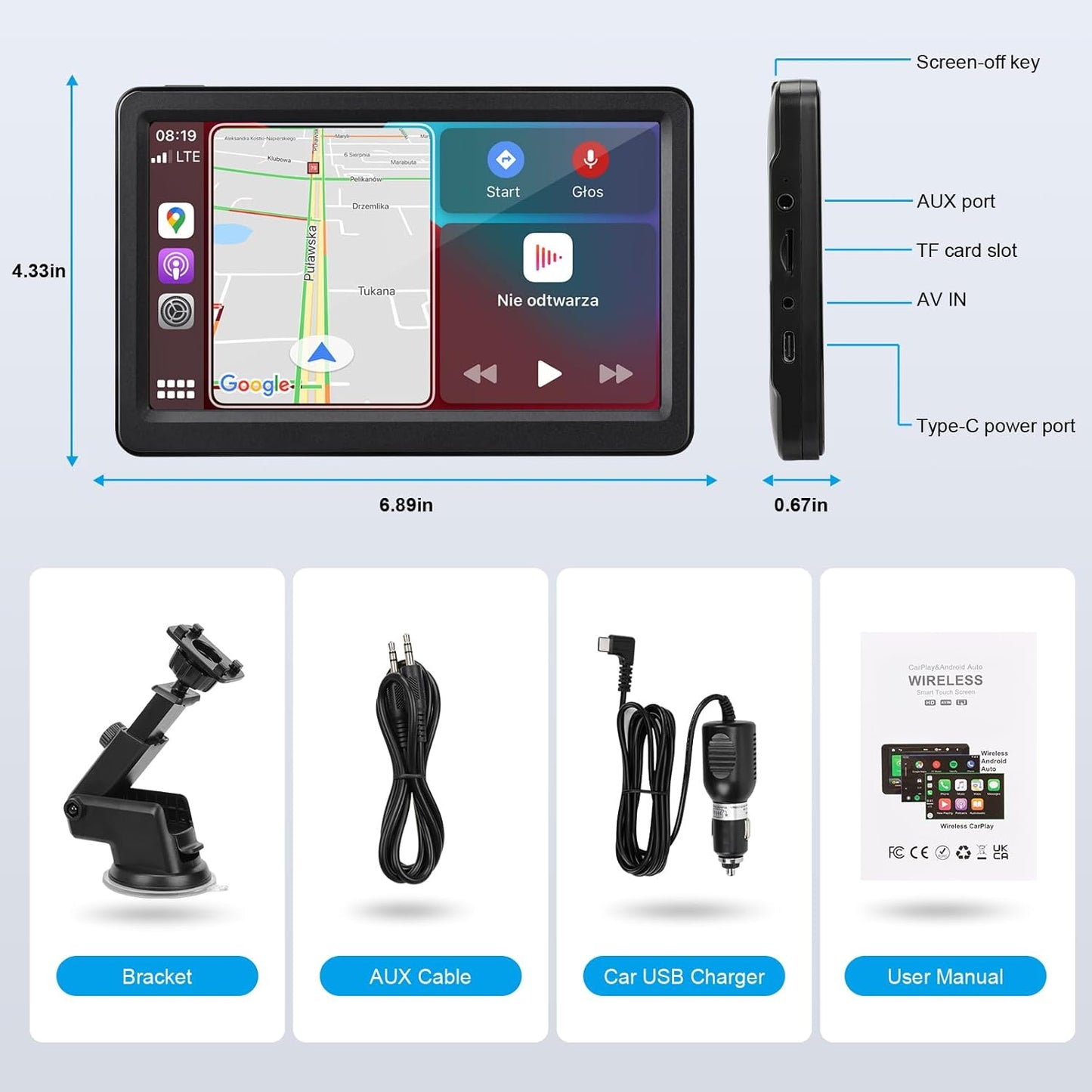 KUONOONER wireless Apple CarPlay screen for car
KUONOONER 7 inch portable car stereo with Android Auto
KUONOONER HD touchscreen car display with Bluetooth
KUONOONER CarPlay Android Auto screen with voice control
KUONOONER car stereo pantalla para carros with FM and AUX