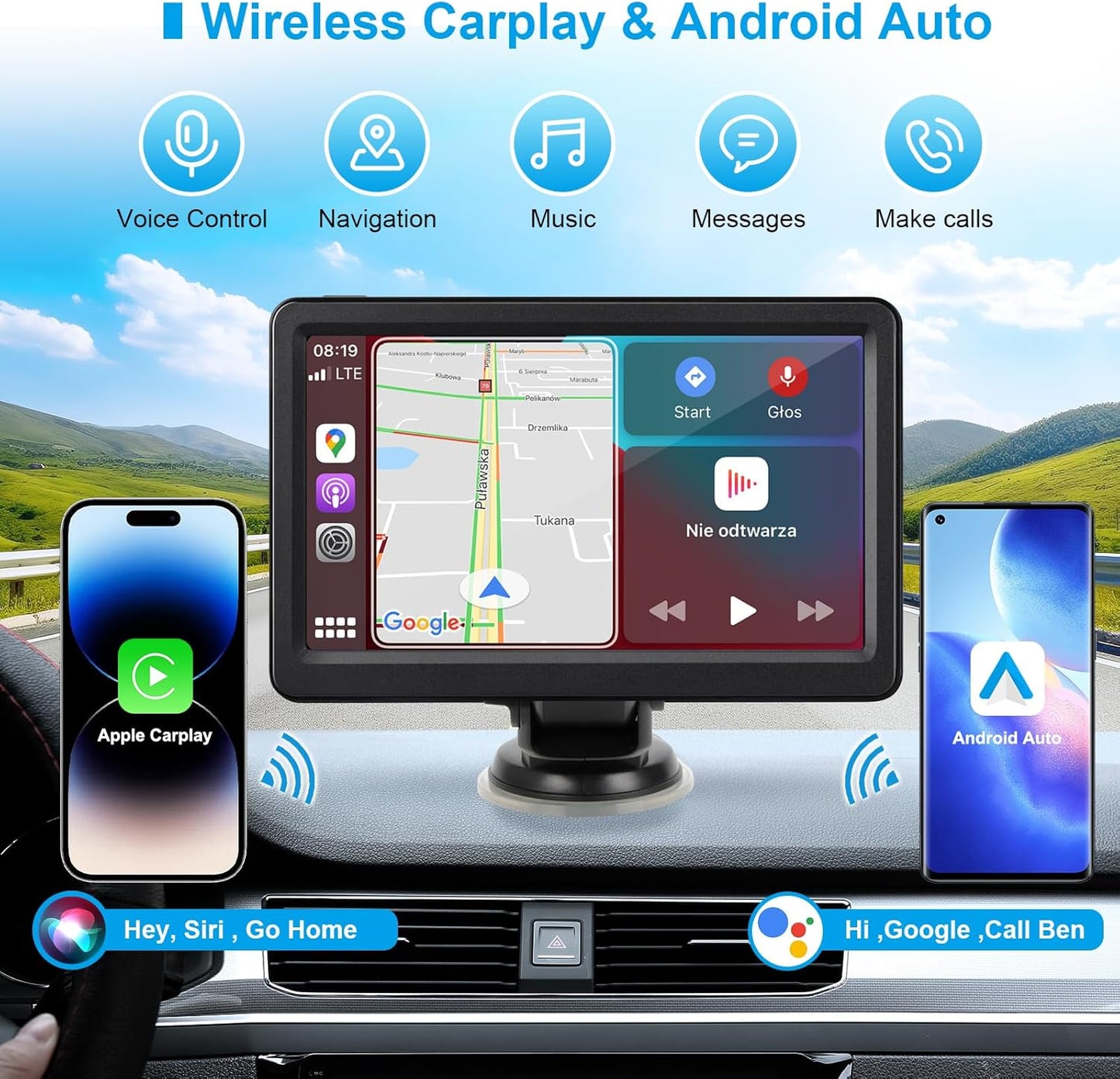 KUONOONER wireless Apple CarPlay screen for car
KUONOONER 7 inch portable car stereo with Android Auto
KUONOONER HD touchscreen car display with Bluetooth
KUONOONER CarPlay Android Auto screen with voice control
KUONOONER car stereo pantalla para carros with FM and AUX